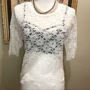 American Rag White Lace 3/4 Sleeve Top